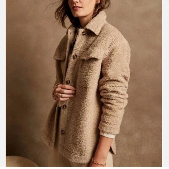 Banana Republic Factory Jackets & Blazers - Banana Republic Factory Vegan Sherpa Teddy Jacket Shacket Sweatshirt Tan Size M